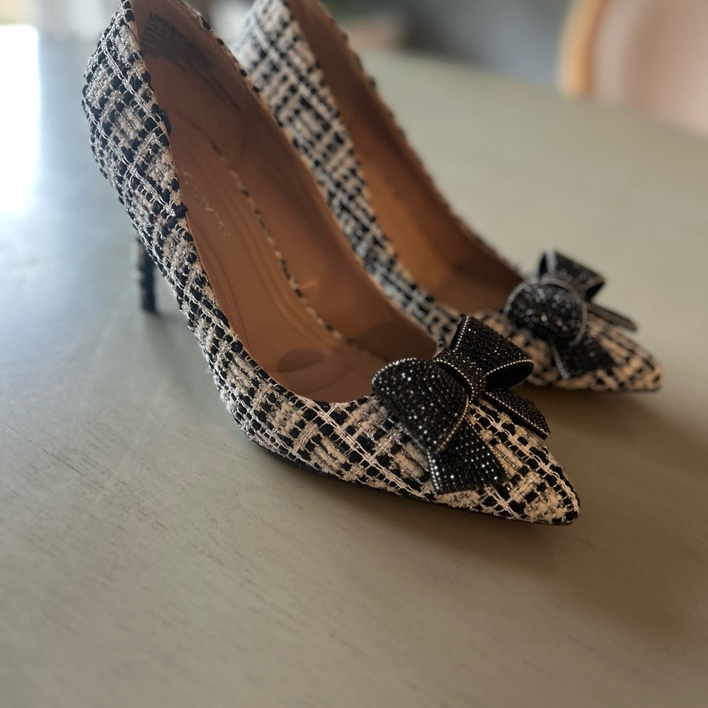 Elegant Black and White Tweed Women's Heels